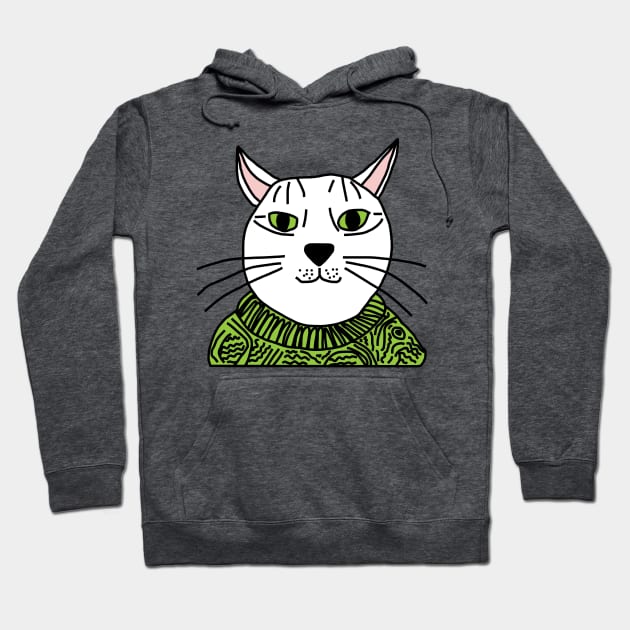 Portrait of Green Sweater Cat Hoodie by ellenhenryart